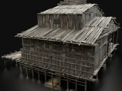 AAA SWAMP WETLAND FANTASY MEDIEVAL WOODEN HOUSE HUT TAVERN Low-poly 3D model