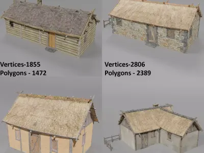Medieval Village Set Low-poly 3D model