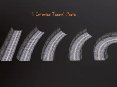 Modular Tunnel with Rail PBR Low-poly 3D model