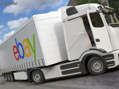  Electric Truck with eBay Trailer Rigged for Cinema 4D 