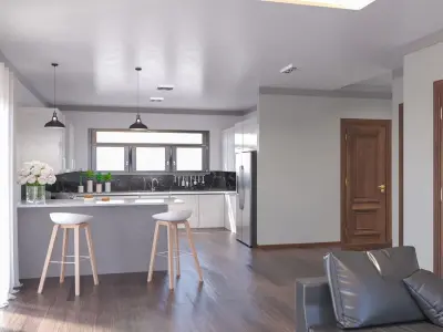 Modern Living room and kitchen 3D model