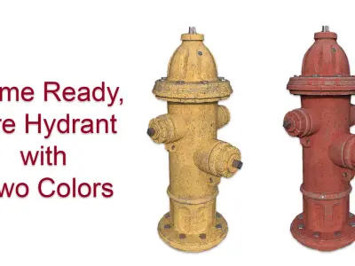 3D Game Ready Fire Hydrant - Red and Yellow Color Low-poly 3D model