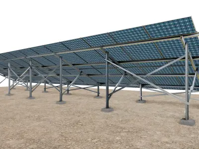 Lowpoly Ground Mounted Solar Panels-14 Rows of PV Modules Low-poly 3D model