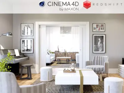Redshift - C4D Scene files - Living Room 3 Interior 3D model