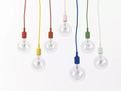 E27 three light bulbs with orange and cord 3D model