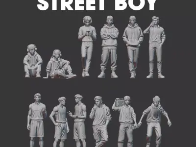 Street style man boy figure set for diorama 3D print model