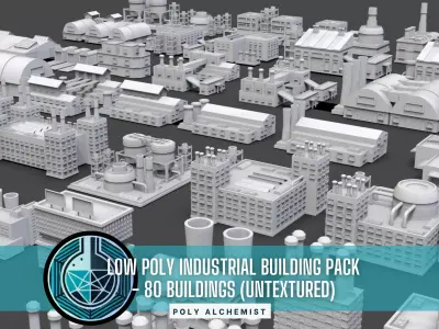Low Poly Industrial Building Pack Of 80 -Game Ready -Untextured Low-poly 3D model