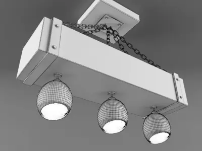 LIGHT three lights hanging from wooden beam Free 3D model