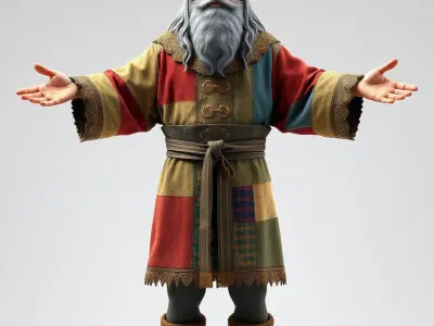 Elderly Wizard Character Model  Rigged and Animated Low-poly 3D model
