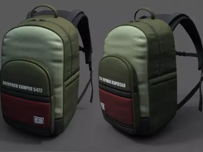 Backpack Camping Generic military color bag baggage pockets  Low-poly 3D model