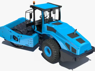 Soil Roller Compactor Rigged 3D model