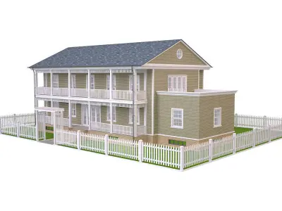 House 6 with picket fence Low-poly 3D model