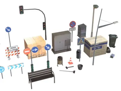Street Elements Collection  Low-poly 3D model