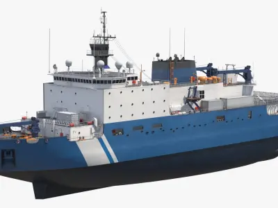  Heavy Icebreaking Research Vessel Blue White Rigged 