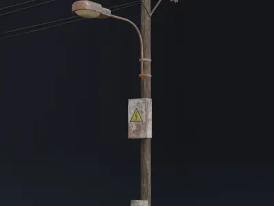 Old electric pole set PBR game ready Low-poly 3D model