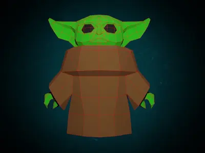 BABY YODA PAPERCRAFT    low poly statue 3D model