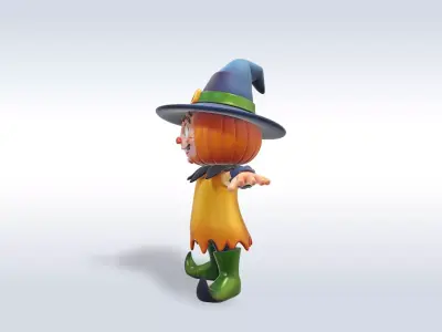 Cheerful Pumpkin Boy Halloween Character 3D model shop
