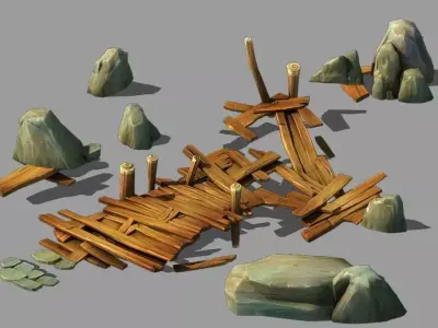 Broken - Wooden Bridge - Stone 08 3D model