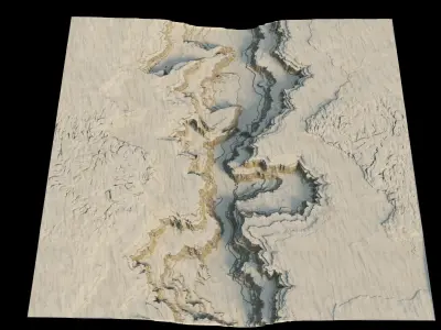 Dry canyon in the desert with cliffs all around  3D model