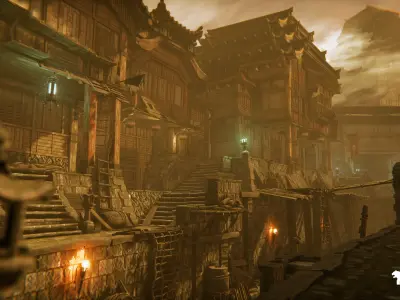 Asian Canal Environment Low-poly 3D model