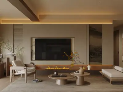 Chinese style living and dining room 3D model