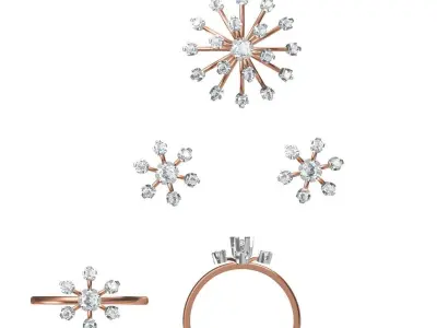 Light Minimalist Diamond Ring Earrings Pendant Set 3D print model