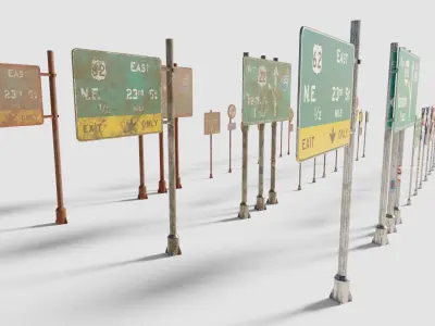 street and traffic signs with pbr textures Low-poly 3D model