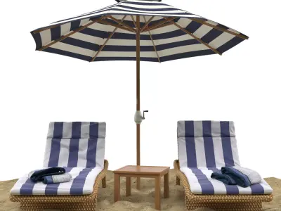 Beach umbrella and chaise longue 3D model