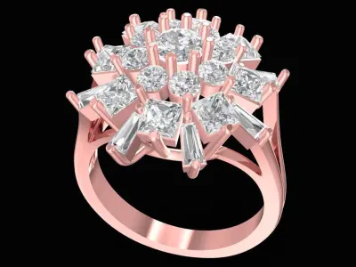 Elegant Cluster Baguette Diamond Ring for Women 2420 3D print model