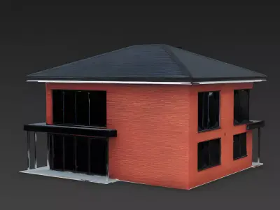 Modern Red Brick Architectural House 3D Model Low-poly 3D model
