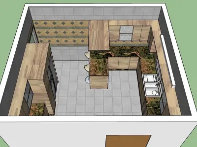 Formica Kitchen design with Natural Granite 3D model