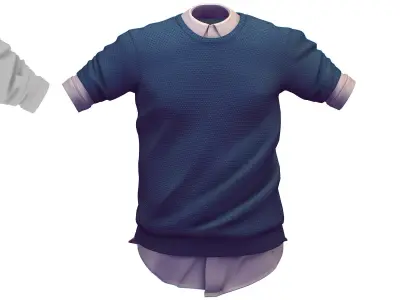 Cartoon High Poly Subdivision Blue Sweater Shirt 3D Model Low-poly 3D model