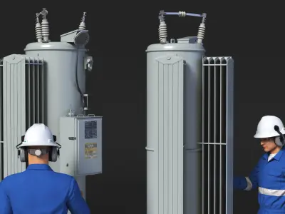  Worker Servicing Power Distribution Voltage Regulator 