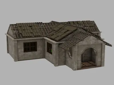 Abandoned Old House With Destroyed Roof 3D model