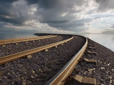 Railroad Multiple Radii Ballast Sections Rails and Sleepers   3D model