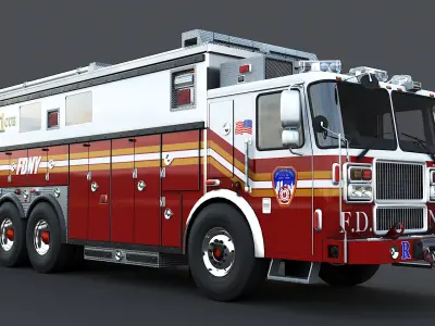 Fire Truck FDNY Rescue 1 with Interior Low-poly 3D model