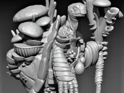 Turtle creature with mushrooms 3D print model