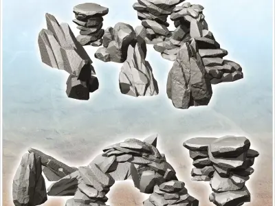 Set of desert and martian rocks 6 - Future Sci-Fi SF Post apocal 3D print model