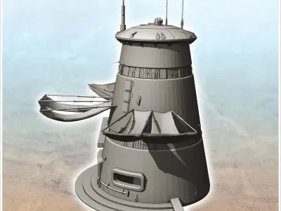 Round futuristic building with large hanging canvas canopy 2 - F 3D print model