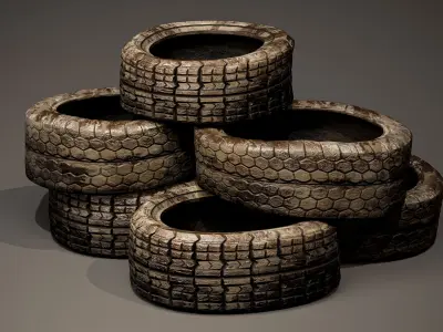 Dirty Old Tire Piles Pack Low-poly 3D model