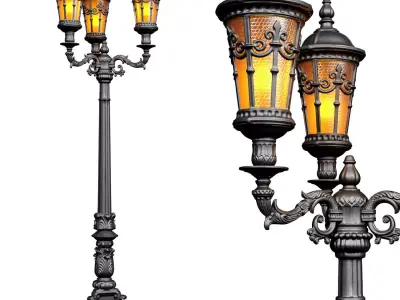 Outdoor classic street lamp light Lantern Lamppost streetlight 3D model