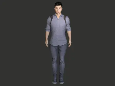 AAA 3D REALISTIC ASIAN MALE CHARACTER - YOUNG COLLEGE STUDENT Low-poly 3D model