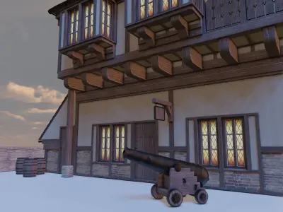 Medieval Town House with over 160 piece Modular Asset Kit Low-poly 3D model