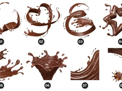  Splash Liquid Chocolate 34 Meshes 3D Model Collection 