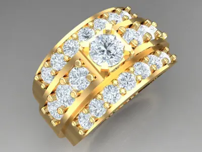 Light Gold Diamond Men Ring 2MR042 3D model