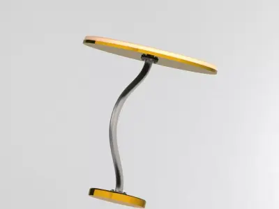 Modern Curved Side Table with Round Wooden Top and Metal Base 3D model