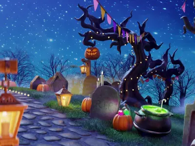 Cartoon Spooky Halloween Props Bundle Pack 3D model