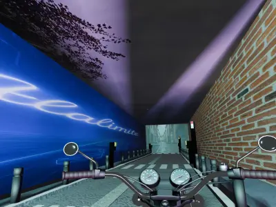 Urban Street Scene 3D Model with Props and Motorcycle Low-poly 3D model