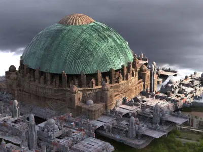 Naboo Inspired Dome 5 with city 3D model buy