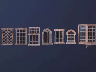 Medieval Windows Pack Low-poly Game-ready Low-poly 3D model